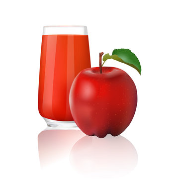 Apple juice and fresh apple isolated on white background