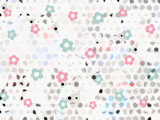 Pink and blue pastel flower and dot on white abstract background illustration