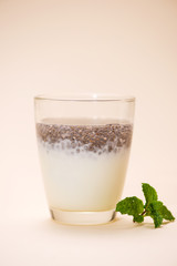 Healthy breakfast with chia pudding in glass