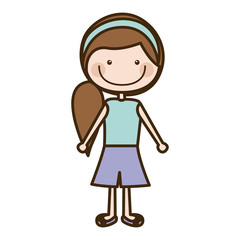 color silhouette cartoon side ponytail hair girl with shirt and skirt vector illustration