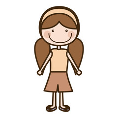 color silhouette cartoon pigtails hair girl with shirt and skirt vector illustration