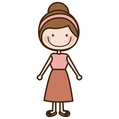 color silhouette cartoon collected hair girl with shirt and skirt vector illustration