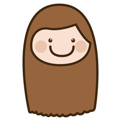 color silhouette cartoon front face girl brown hair smiling vector illustration