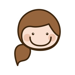 color silhouette cartoon front face woman with side ponytail hair vector illustration