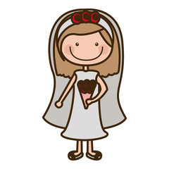 color silhouette cartoon woman in wedding dress with light brown hair vector illustration