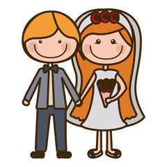 Obraz na płótnie Canvas color silhouette cartoon couple in wedding suit with blond hair vector illustration