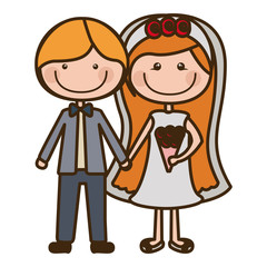color silhouette cartoon couple in wedding suit with blond hair vector illustration