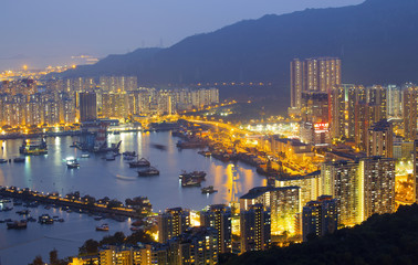 Fototapeta na wymiar Hong Kong Tuen Mun skyline and South China sea