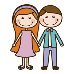 Obraz na płótnie Canvas color silhouette cartoon couple in suit formal with taken hands vector illustration