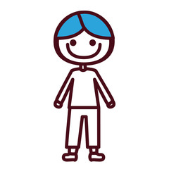 hand drawing silhouette boy with coat and shorts and blue hair vector illustration
