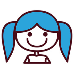 hand drawing silhouette half body girl with blue pigtail hair vector illustration