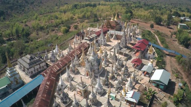 Aerial view on Shwe Inn Thein Paya temple complex near Inle Lake in central Myanmar (Burma)
