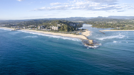 Aerial view of Currumbin Rock and beach, and surrounds. Gold Coast, Australia