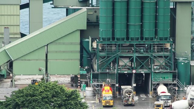 Video of concrete mixer plant with mixer trucks