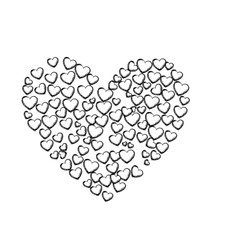 monochrome sketch of many hearts forming a big heart vector illustration