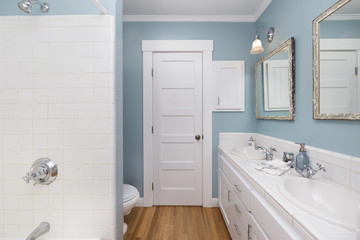 Fototapeta na wymiar Shot of a bathroom with baby blue walls