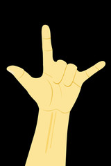 Hand, Rock and Roll, at Black Background
