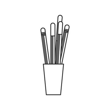 Cup With Pencil Pen Utensils Outline Vector Illustration Eps 10