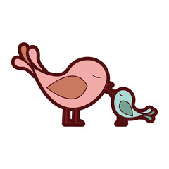 colorful thick silhouette of bird feeding a chick vector illustration