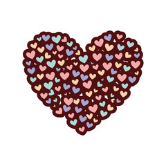 colorful thick silhouette of many hearts forming a big heart vector illustration