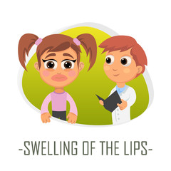 Swelling of the lips medical concept. Vector illustration.