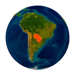 Paraguay highlighted on globe