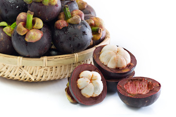 Mangosteen in the basket (Thai fruit) on white background