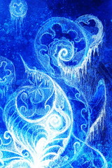 Obraz premium Ornamental Drawing. Original hand draw and computer collage. Color structure. Blue color structure.