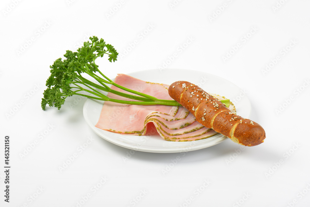 Canvas Prints asparagus coated ham and roll