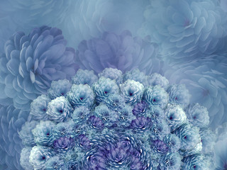 Blumenhintergrund. Blaue Blumenchrysantheme. Blumencollage. Blumenzusammensetzung. Natur.