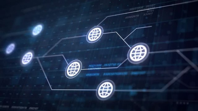 Globe Internet Icon Line Connection of Circuit Board Loop Animation 4K