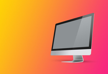 Desktop with blank computer screen. Mock up. 3d illustration