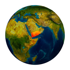 Yemen highlighted on globe