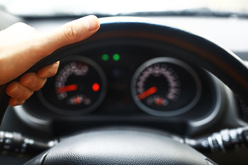 Stylish black car interior close-up details