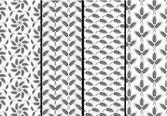 Set of seamless patterns with wheat ears. Black and white agricultural background about harvest and grain