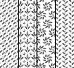 Set of seamless patterns with wheat ears. Black and white agricultural background about harvest and grain