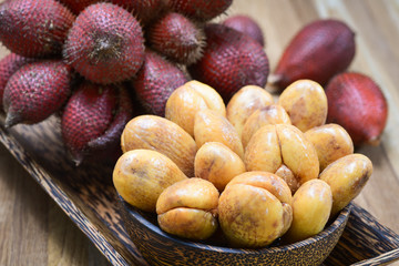 Close-up of Salak or Salacca zalacca tropical fruit