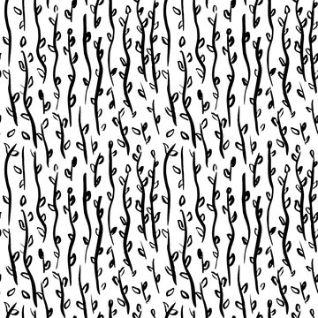 Spring Plants Brush Seamless Pattern