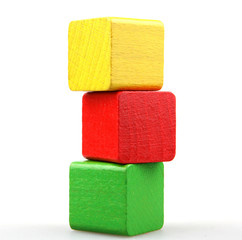 Wooden building blocks isolated on white background