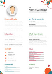 Professional colored resume cv with rings template