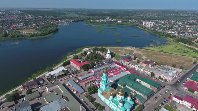 Aerial view on Syzran city, placed on Volga river, Russia, 4k
