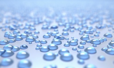 Abstract background with shiny water drops, 3D illustration of rain on the glass.