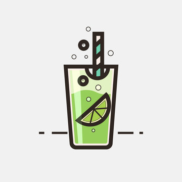 Cocktail Mojito vector concept. Element made in flat style for menu, posters, brochures for cafe, bar or restaurant. 