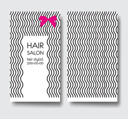 Business card template with long curly hair and bow