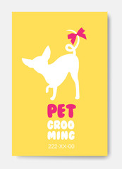 Poster template with dog silhouette. Pet grooming logo. Dog hair