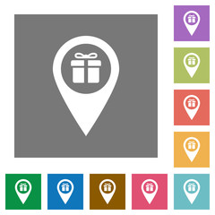 Gift shop GPS map location square flat icons