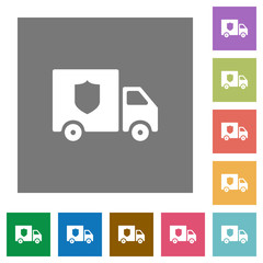 Money deliverer truck square flat icons