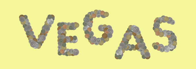 VEGAS - Coins on yellow background