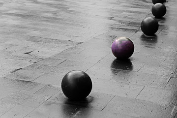 Decorative balls on the sidewalk