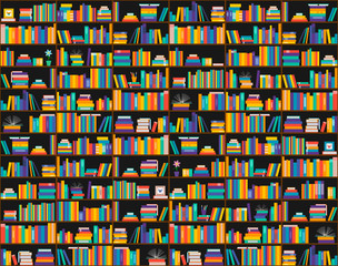 Books on shelves, seamless pattern. Bookcase, library. © MaskaRad